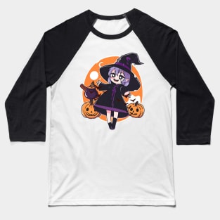 Halloween Holiday with Witchcraft Chibi anime Character Design Baseball T-Shirt